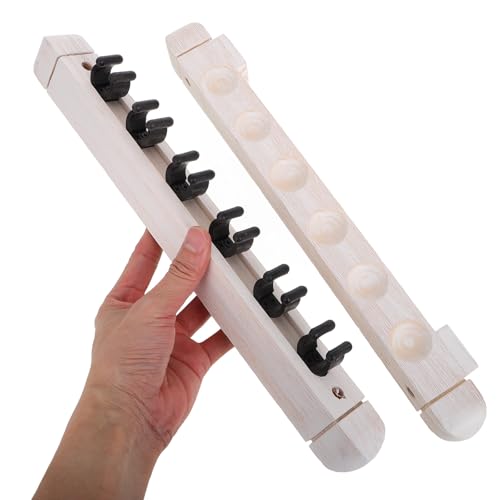 Toyvian Wall Mounted Pool Cue Rack Solid Wood Billiard Stick Holder White 6-cue Storage Organizer for Game Room and Billiards Accessories