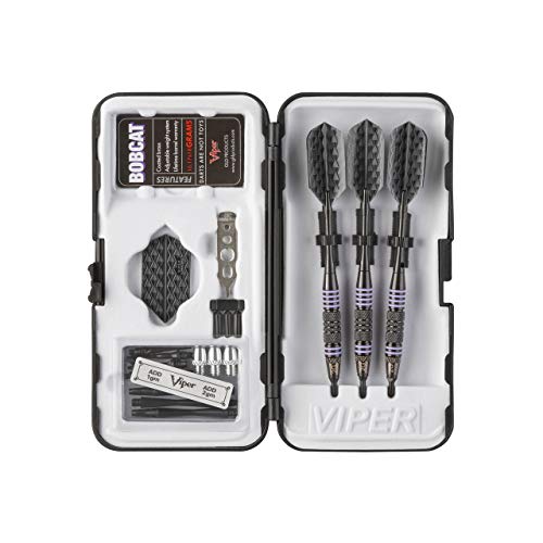 Viper by GLD Products Bobcat Adjustable Weight Soft Tip Darts with Storage/Travel Case - size: 16 Grams (Adjustable to 17 and 18 Grams), style: Black Coated Brass with Purple Rings