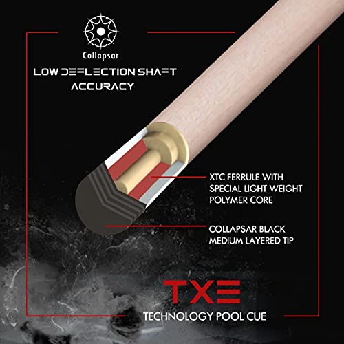 Collapsar Pool Cue with 1X1 Hard Case Low Deflection Technology Billiard Cue Stick Set - color: TXE50+Protector+Hard Case, size: 21 ounce
