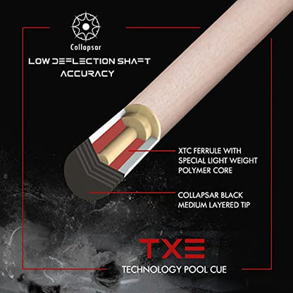 Collapsar Pool Cue with 1X1 Hard Case Low Deflection Technology Billiard Cue Stick Set - color: TXE50+Protector+Hard Case, size: 21 ounce