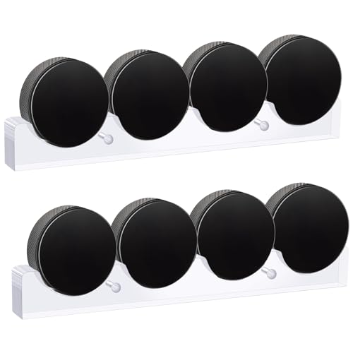 2 Pcs Hockey Puck Display Case Acrylic Ice Hockey Display Holder Shelf Wall Mount Storage Rack for 4 Pucks for Collecting Pucks Room Decoration