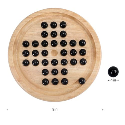 Offelec Wooden Solitaire Board Game with 33 Piece Black Glass Marbles Classic One Player Gameplay Strategy Puzzle Board Games Kids & Adults Fun Family Tabletop Toys, Birthday Gift,Table Games - color: Black Solitaire