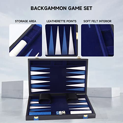 GSE Premium Leather Backgammon Board Game Set, Black&Blue, Small | Premium Leather, Travel Folding Board, Classic Game Set, Leather Case Included - color: Leather-black&blue, size: Small