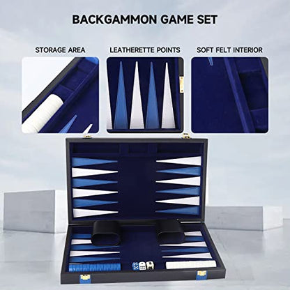 GSE Premium Leather Backgammon Board Game Set, Black&Blue, Small | Premium Leather, Travel Folding Board, Classic Game Set, Leather Case Included - color: Leather-black&blue, size: Small