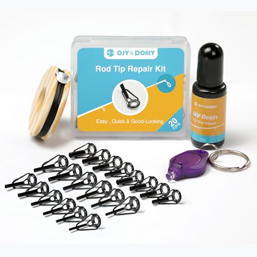 OJY&DOIIIY Fishing Rod Tip Repair Kit with Glue,Complete Supplies for Fishing Pole Tip Replacement Parts with Fishing Rod Epoxy,Top Eyelets and Wrapping Thread - color: UV-Glue-Kit, size: More Tips