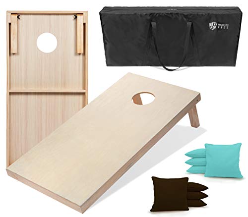Tailgating Pros 4'x2' & 3'x2' Premium Cornhole Boards w/Carrying Case & Set of 8 All Weather Cornhole Bags - color: Brown/Baby
