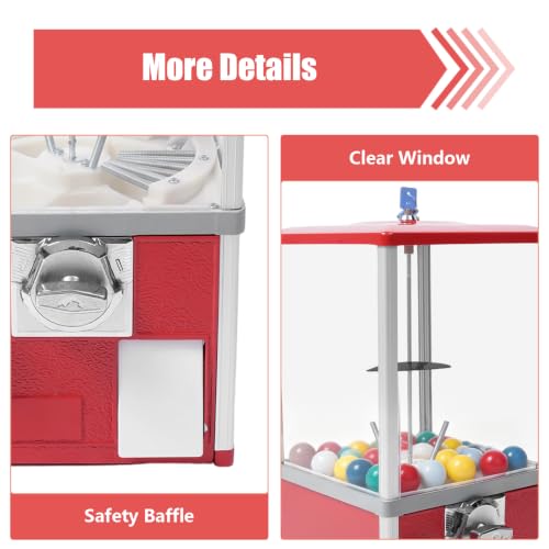 Gumball Machine for Kids, 25-Cent Vending Machines, PS Bouncy Balls Dispenser, 1.77-1.97in Huge Load Capacity Coin Operated Gumball Bank, Hold 200 Capsule Toys for Retail/Game Store (Red) - color: Red