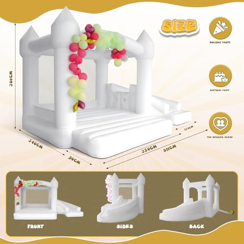 AKSPORT White Bounce House Inflatable Jumping Castle with Slide & Air Blower for Kids, Wedding & Birthday Parties, 17 * 11 * 10FT - style: 17x11x10ft-white