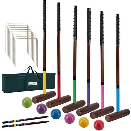 SpexDarxs 28’’ Six Player Croquet Set, Croquette Kit with Premium Wooden Mallets/Colored Balls/Wickets/Stakes/Carrying Bag, Classic Family Game for Outdoor Backyard Lawn - style: 28'' Deluxe