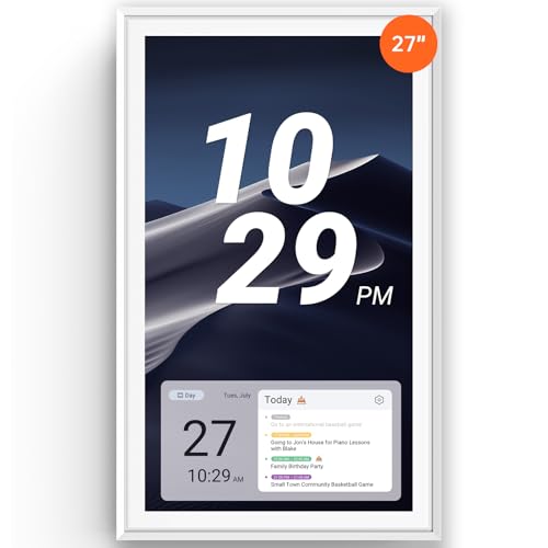 Apolosign 27-inch Digital Calendar & Smart Family Wall Planner, No Subscription, Calendar & Dashboard Dual-Mode System, Shared Touchscreen Display with Calendar Sync, Chore Charts & Family Scheduling Hub, Wall Mount Included (White) - color: White