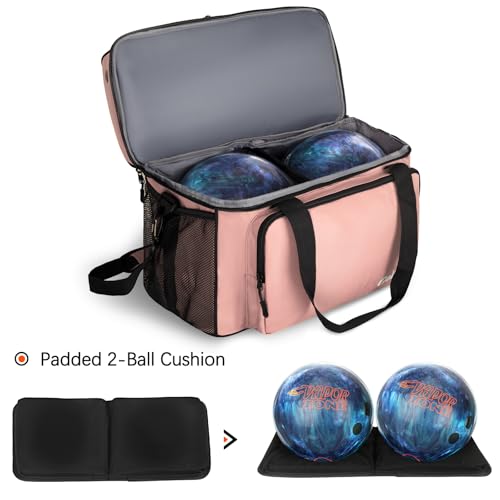 Goloni 2 Balls Bowling Bag with Ball Holder - Fits Bowling Shoes Up to Mens Size 16 and Accessories - color: Flesh Pink