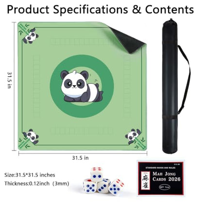Mahjong Mat for Table,CUFURNIX 31.5''x31.5'' Non-Slip & Noise Reduction Mahjong Mat with Rules,Mah Jongg Gift with Carrying Bag for Poker,Board Games,Dominoes,Cards & Tile Games (Green) - color: Green
