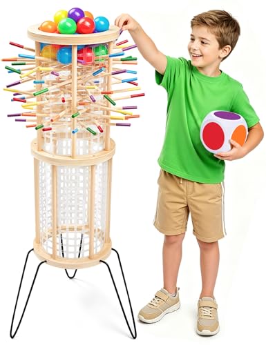 Outdoor Games Wooden Classic Giant Tower, 4FT Yard Game with 36 Balls and 42 Sticks, Dice Game for 2-6 Players, Kids and Adults, Party Game for Outdoor and Indoor, Ideal Gift for Boys and Girls