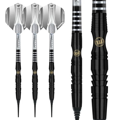 Winmau Sniper Black Professional Darts Set - 90% Tungsten Darts with Flights & Shafts - Match-Weighted Barrels for Steel Tip & Soft Tip Darts - Available in 18g to 24g Weights