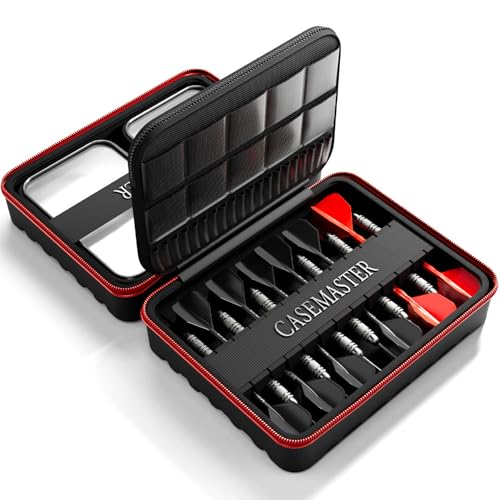 Casemaster Maxx 4 Dart Case, Holds 12 Steel Tip or Soft Tip Darts Fully Assembled, Hard Shell EVA Darts Case, 20 Accessory Pockets, Red - color: Red, size: 4 Dart
