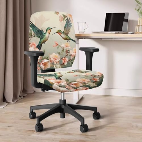 Hummingbird Computer Chair Cover Flower Desk Chair Arm Pads 4-Pc Set Pet Friendly Easy to Clean Desk Chairs Covers Slipcovers for Office and Rotating Chairs - color: Hummingbird Flower