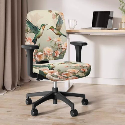 Hummingbird Computer Chair Cover Flower Desk Chair Arm Pads 4-Pc Set Pet Friendly Easy to Clean Desk Chairs Covers Slipcovers for Office and Rotating Chairs - color: Hummingbird Flower
