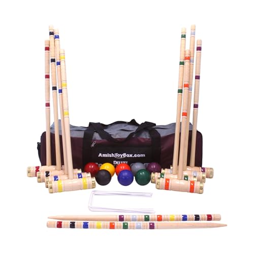 Deluxe 8-Player Croquet Game Set with Duffel Carry Bag (Four 28"/Four 32" Handles) - size: Four 28"/Four 32" Handles