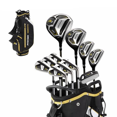 Precise M8 Men's 17-Piece Golf Set – Kevlar Graphite Shafts | Driver, Woods, Hybrids, Irons (6-SW), Putter, Stand Bag, 4 Headcovers & Rainhood