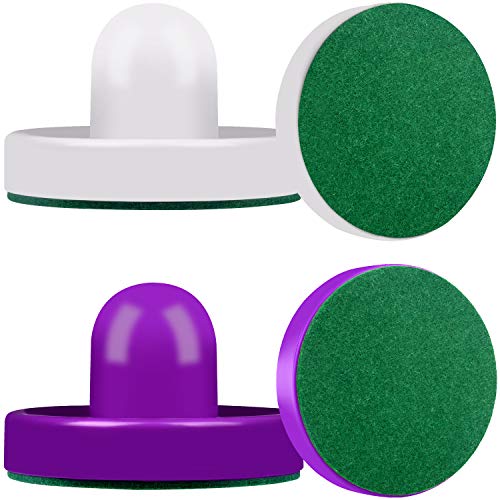 ONE250 Air Hockey Pushers and Red Air Hockey Pucks, Goal Handles Paddles Replacement Accessories for Game Tables (4 Striker, 4 Puck Pack) - color: Purple & White