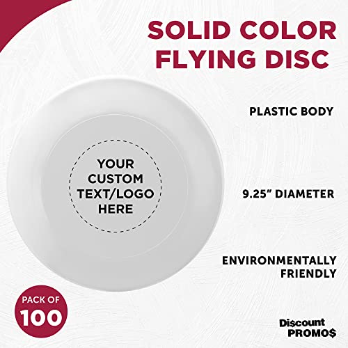DISCOUNT PROMOS Frisbee Flying Discs in Bulk, 9.25 in. Fun Family Beach Game - color: - Custom - White, size: 100 flying discs