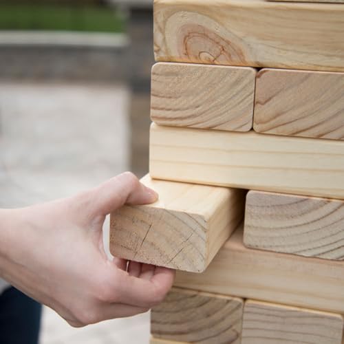 HEY! PLAY! Classic Giant Wooden Tower Blocks Stacking Game with Nylon Carrying Case – Outdoor Yard Games for Adults, Family Backyard Party Game