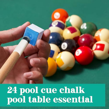 Junkin 24 Pool Cue Chalks and 24 Billiard Cue Tips Replacement Kit with Ferrules Blue Chalk Pool Table Accessories for Table Chalk Cubes Screw on Billiard Tip for Home Tournament Use