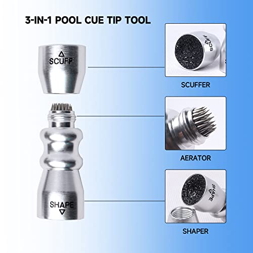 GSE Games & Sports Expert Billiard Pool Cue Tip Tool, Stick Scuffer/Shaper/Aerator/Joint Protector Tool, Billiard Accessories - style: Silver 3-in-1 Bowtie Tool
