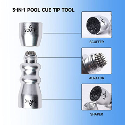 GSE Games & Sports Expert Billiard Pool Cue Tip Tool, Stick Scuffer/Shaper/Aerator/Joint Protector Tool, Billiard Accessories - style: Silver 3-in-1 Bowtie Tool