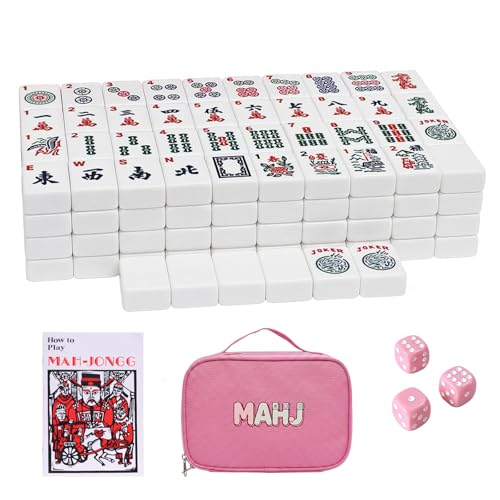 American Mahjong Tile Set, 166 White Mahjong Tiles 1.2 inch with Carrying Bag and 3 Dices, Portable Cute Mahjong Game for Travel, Family Game Night - color: White
