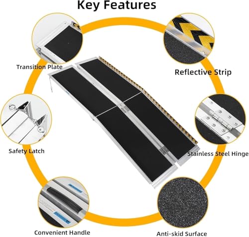 5 Feet Portable Wheelchair Ramp 600LBS Capacity Non-Skid Aluminum Handicap Ramps,Seamless Folding Threshold Ramp Wheel Chair Ramp for Doorways - size: 5 feet