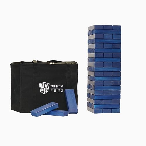 Tailgating Pros Giant Toppling Towers Wooden Blocks Game with Tote Jumbo Indoor Outdoor Yard & Backyard Lawn Game for Family & Adults, Portable Party & Team Building Fun - color: Navy/Navy