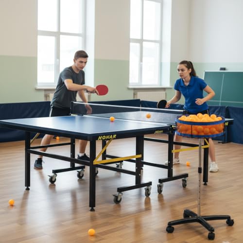 Japard Ping Pong Ball Holder Collector, Table Tennis Ball Storage Stand with Universal Wheels, 28"- 38" Height Adjustable, Holds 250 Balls, Tennis Balls
