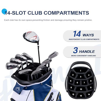 uniHimal 14-Way Golf Cart Bag with Organizer Divider & Rain Cover - color: Navy Blue