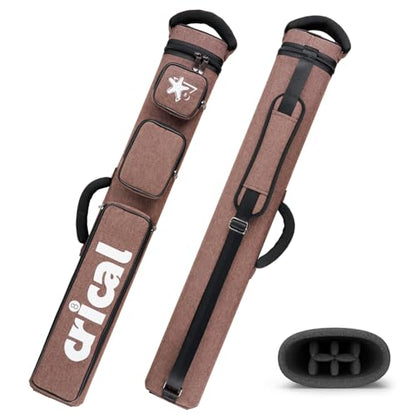 CRICAL Pool Cue Case 2x4 Hard Pool Stick Case Holds 2 Butts and 4 Shafts for Adults Billiard Cue Case with Soft Shoulder Straps - color: Brown