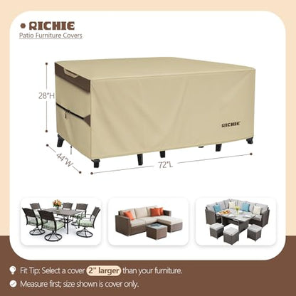 RICHIE Outdoor Patio Furniture Cover - Heavy Duty Waterproof 600D Tough Canvas Protector for Rectangular Table Cover, All-Season Dining Table and Chair Covers (72L x 44W x 28H Inch) - size: Rectangular-72"(L)x44"(W)