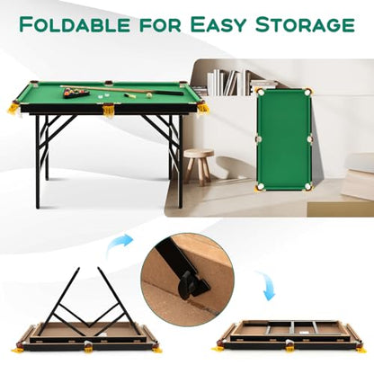 Costzon 47" Folding Billiard Table, Pool Game Table Includes Balls, Cues, Triangle, Chalk, Brush for Kids, Multipurpose Game Table for Parties & Family Gatherings