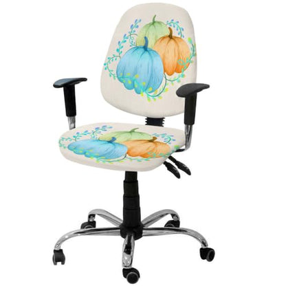 Savannan Office Chair Cover, Blue Green Orange Pumpkin on Linen Protective Stretch Elastic Universal Cover for Desk Task Chair,Computer Rotating Chair 1 Pcs Autumn Colorful Vegetable
