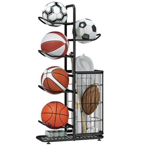 INGIORDAR Ball Storage Rack Basketball Organizer Sports Equipment Garage | Ball Storage Rack 6 Tier Vertical for Football Volleyball Soccer Indoor Outdoor Sports Ball Organizer