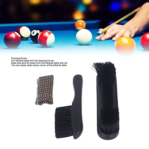 Septpenta Billiard Table Rail Brush Cleaning Tool, Billiard Table Brush Set with Cue Cleaning Cloth, Made of PVC and Solid Wood, for Wooden Billiard Accessories Kit(Black) - color: Black