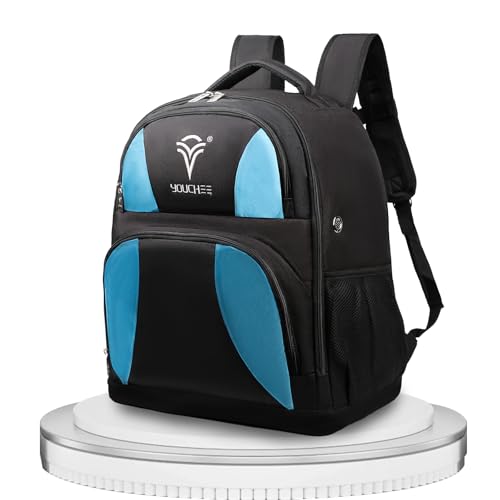 2 Ball Bowling Backpack, Holds Two Bowling Balls & Bowling Shoes Up to Men’s Size 15, Durable Bowling Bag with Multiple Accessory Pockets for Practice & League Play - color: Blue