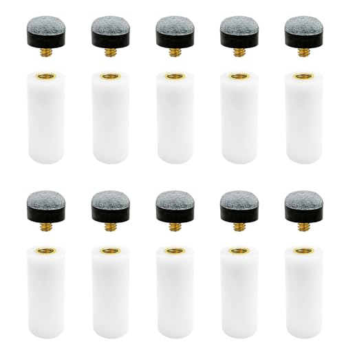 Billiard Cue Tips Replacement Kit, 12mm Screw On Pool Stick Tips with White Ferrules, Blue, 10 Sets