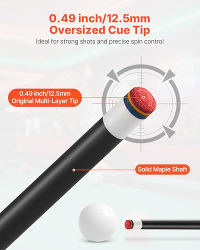 VEVOR Pool Cue, Pool Stick, 58 inch Billiard Pools Cue Stick with Multi-Layer Tip & ABS Connection Ring, Cues Sticks for Professional Pool Table, Bar, Home, Office - style: 1 Piece Pool Stick