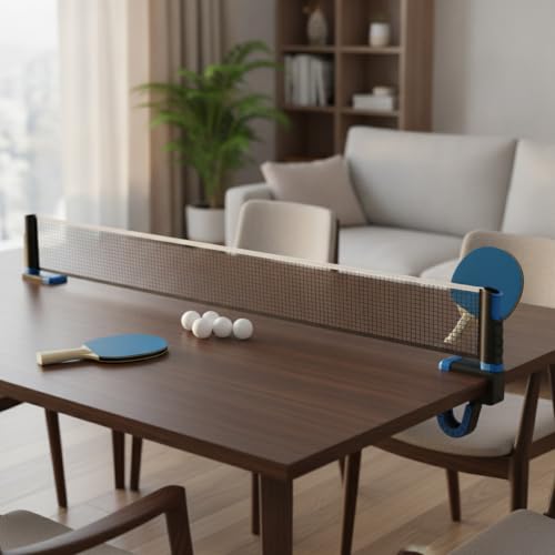 Portable Retractable Ping Pong Net Set with 2 Rackets & 3 Balls, Tool-Free Clamp for Any Flat Table - color: Black