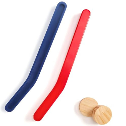 2 Sets Wooden Replacement Hockey Sticks and Pucks for Classic Wooden Tabletop Games Hockey Games Equipment Set Extra Accessories for Kids Children Adults Family - color: Red,Blue