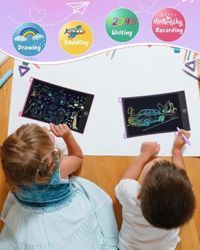 TECJOE 2 Pack LCD Writing Tablet, 8.5 Inch Colorful Doodle Board Drawing Tablet for Kids, Kids Travel Games Activity Learning Toys Birthday Gifts for 3 4 5 6 Year Old Boys and Girls Toddlers - color: Purple Pink