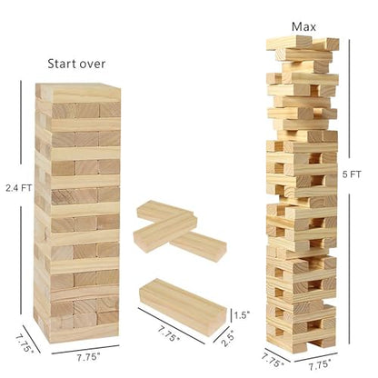 Tumbling Tower Giant 28" - Double-Sanded Smooth Natural Wood, 54 Blocks, Durable & Portable Carry Bag, Indoor & Outdoor, Family Party Game Age 8+