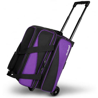 Goloni 3 Ball Bowling Bag with Wheels, 2+1 Double Roller Bowling Bag with Shoe Compartment,Tote Bag for Bowling Accessories - color: 2 Ball-Purple