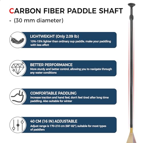 SUP Paddleboard Paddle with Carbon Fiber Shaft and Enhanced PP Blade, Adjustable Stand Up Paddle Board Paddle, 66-82" (170-210 cm), Bamboo Pattern Series - color: Bamboo&Orange Wave Pattern