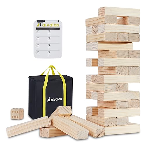Aivalas X-Large Size Giant Tumble Tower, 57 Blocks Outdoor Yard Games Stacking Games Includes Dice Carrying Bag Scoreboard, Stacking Up to 5FT for Backyard Lawn Party Playing - size: XL-Up to 5FT-57PCS